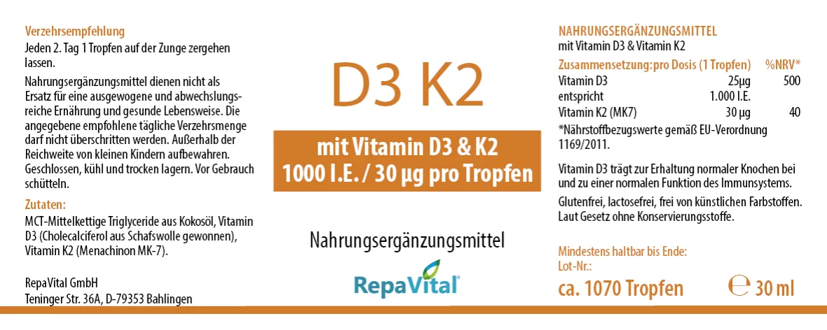 Vitamin D Pr&auml;parat Etikett IE &micro;g