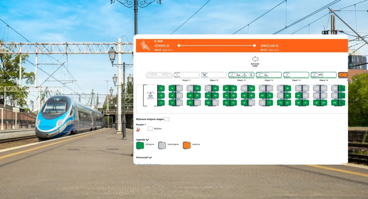 graficzna rezerwacja miejsc PKP Intercity ekran