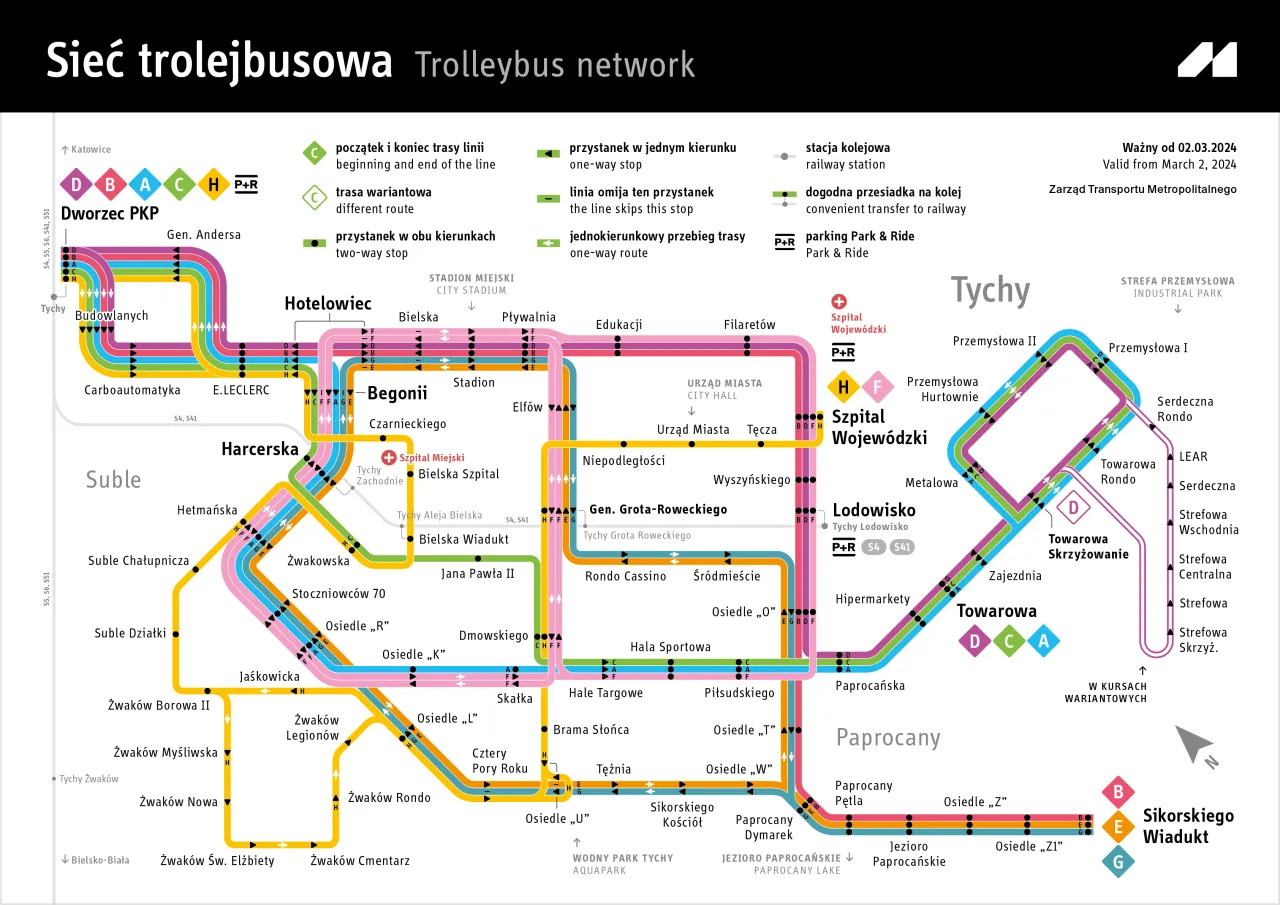 Mapa sieci komunikacji ZTM Katowice