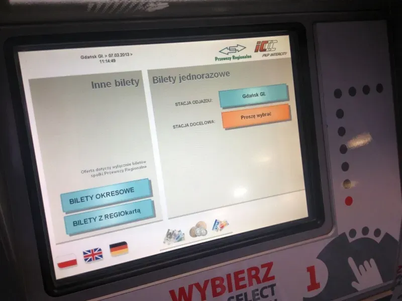 Biletomat PKP awaria ekran