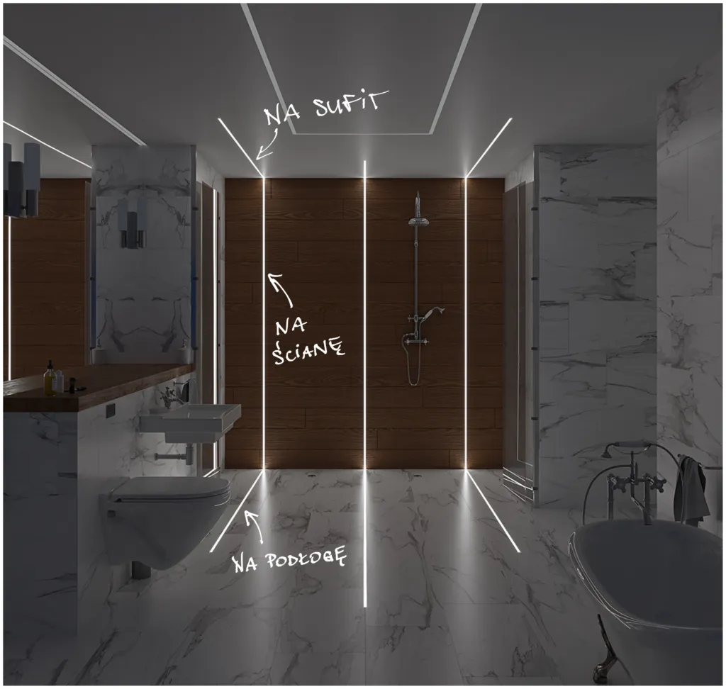 taśma LED w toalecie aranżacje wnęki