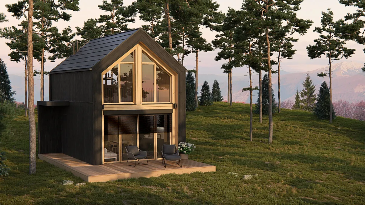 dom szkieletowy 35m2 z antresolą wizualizacja