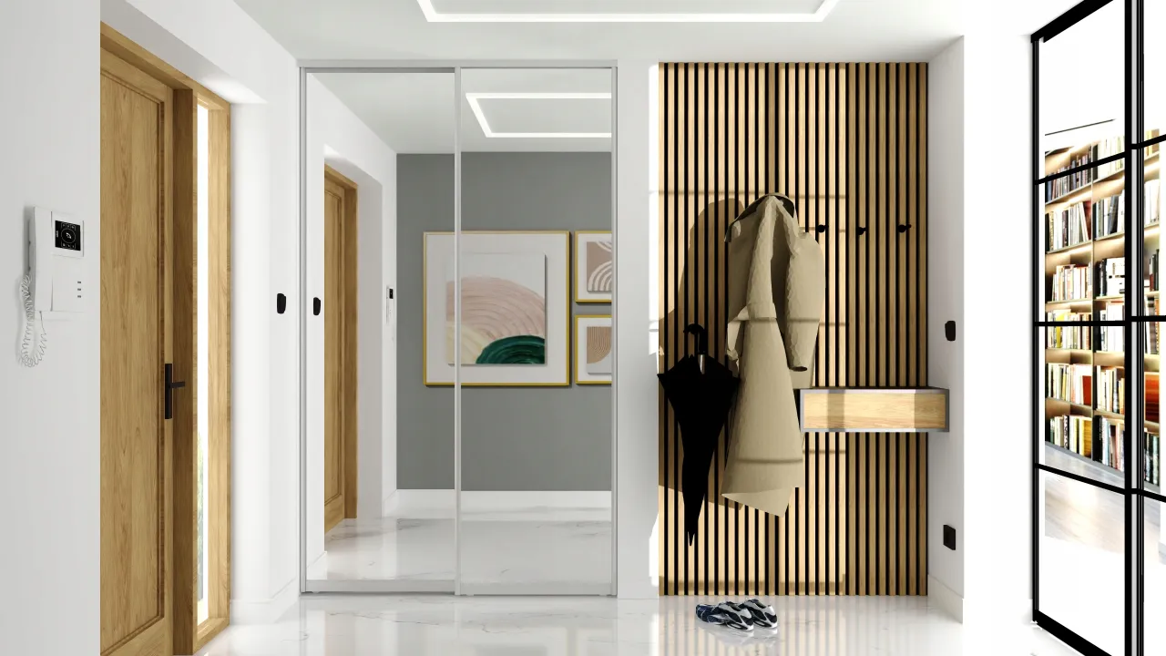 kurtki zimowe wiszące w pokrowcach w szafie