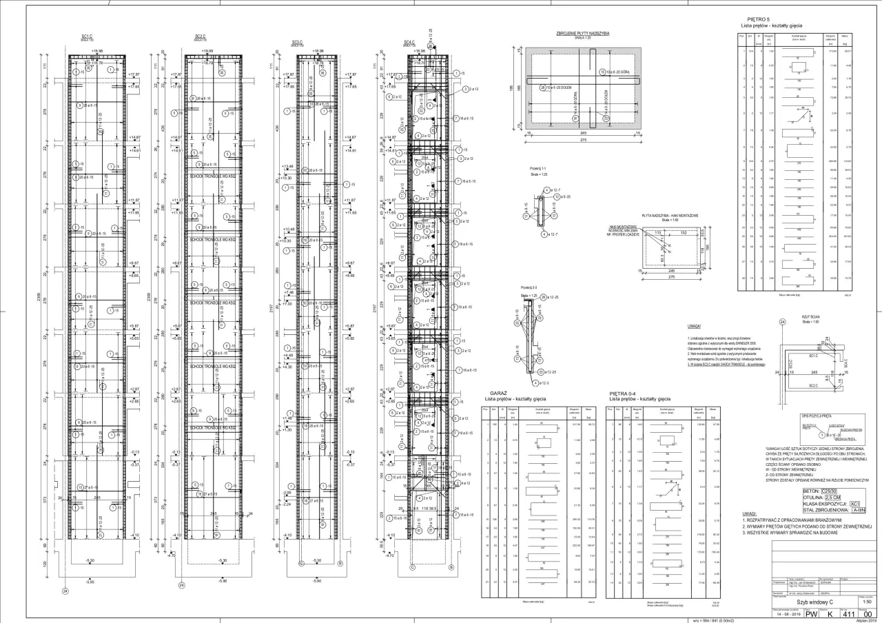 Przykład rysunku zbrojenia z oznaczeniami