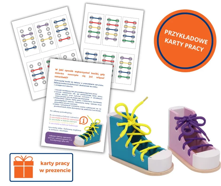 dziecko uczy się wiązać sznurówki pomoce