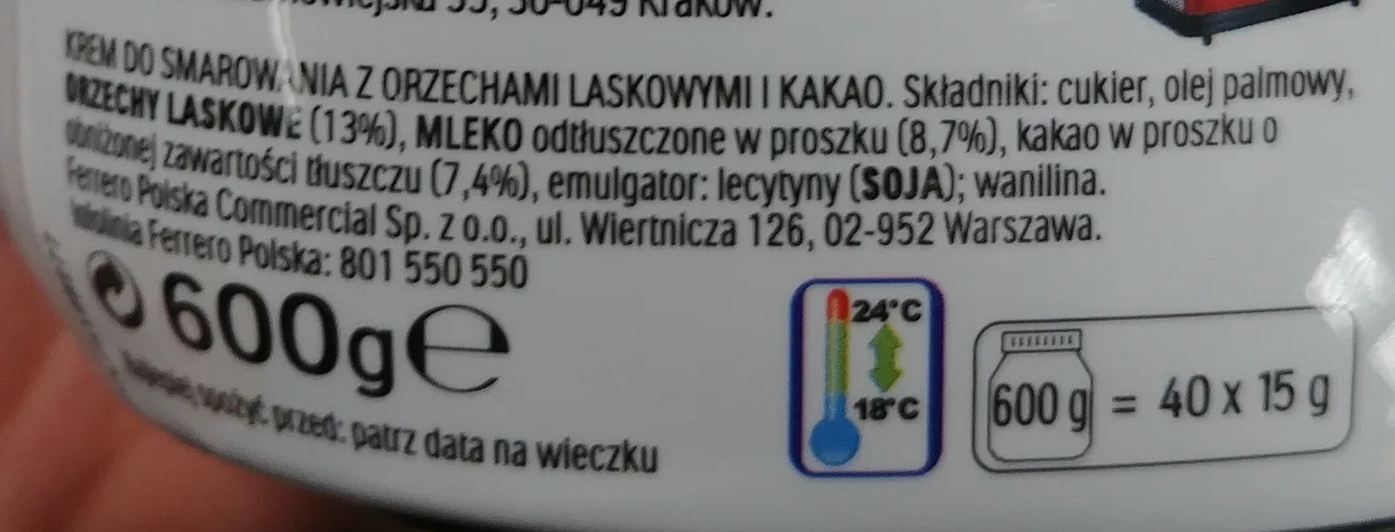 Etykieta Nutella skład alergeny