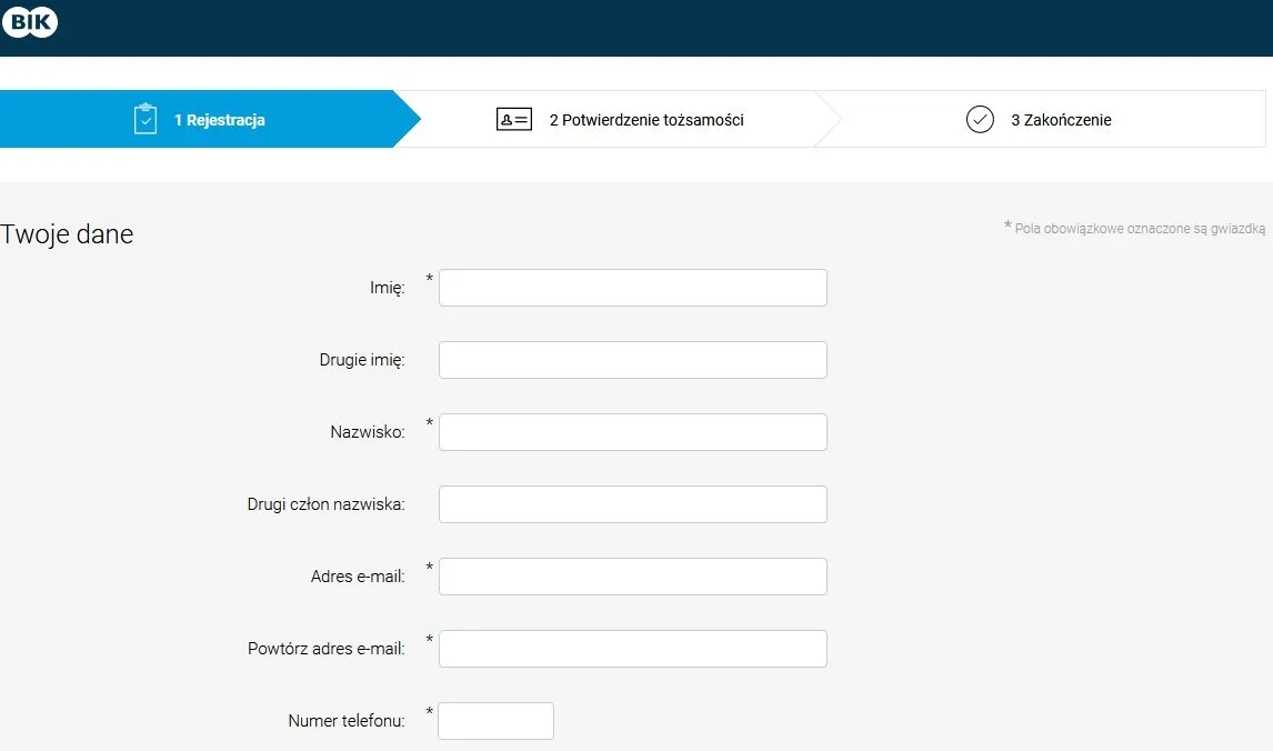 rejestracja na portalu BIK online