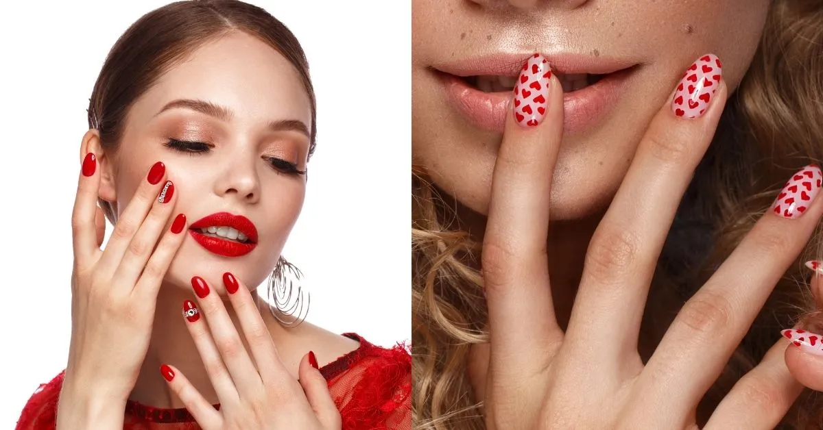 klasyczne kolory paznokci czerwona sukienka