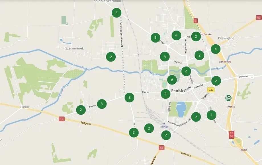 Mapa komunikacji miejskiej Płońsk