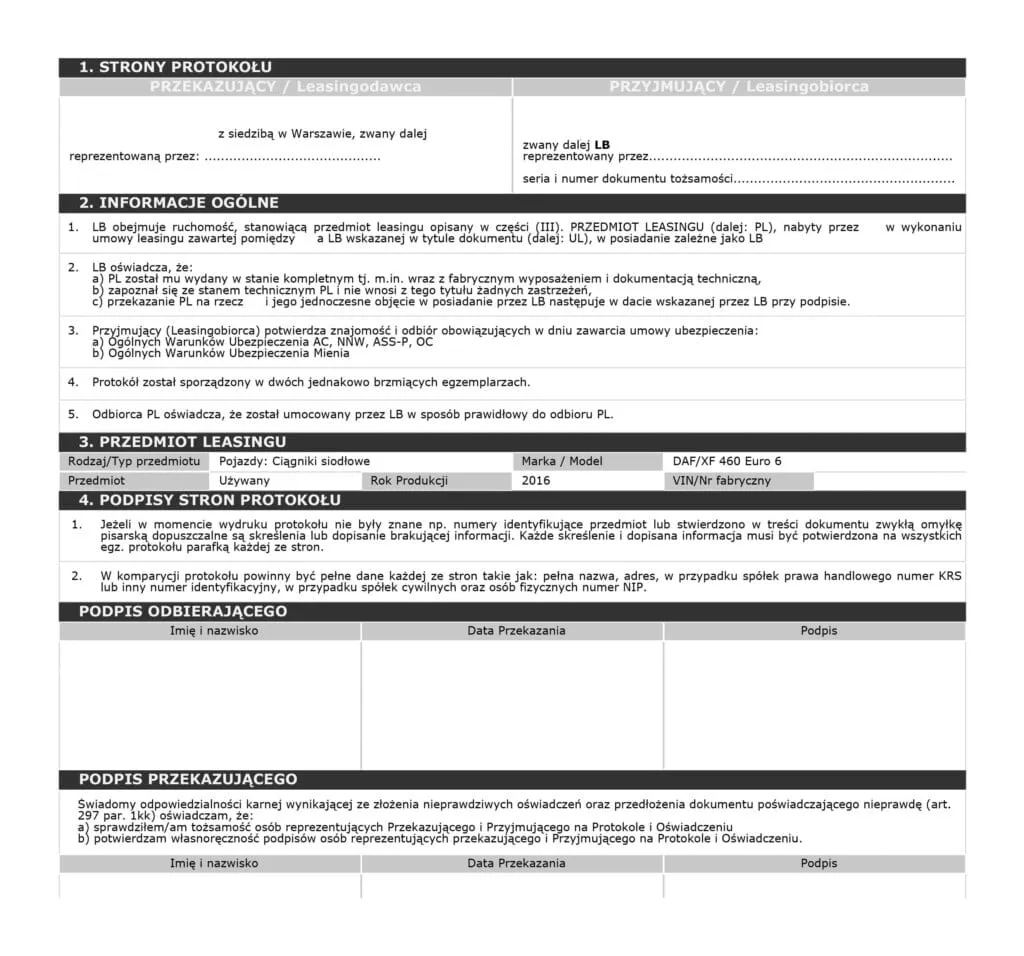 cesja leasingu umowa przekazanie samochodu