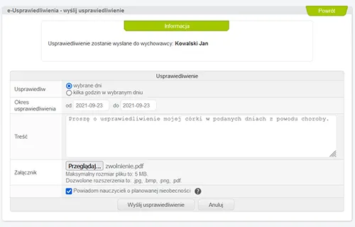 usprawiedliwienie nieobecności librus synergia interfejs
