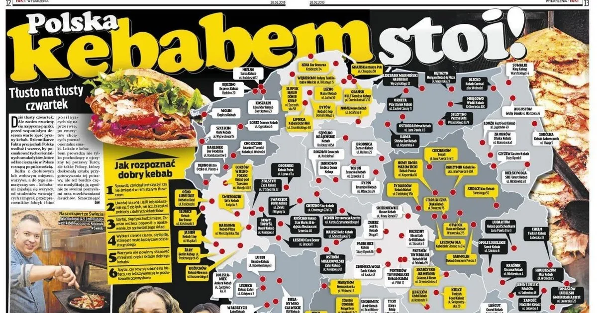 mapa polski z zaznaczonymi punktami kebabowymi