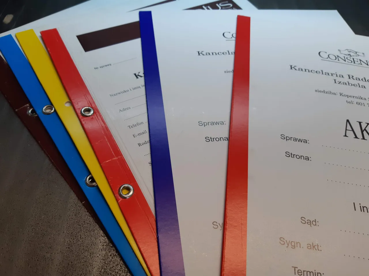 dokumenty sądowe dowody, teczka z dokumentami