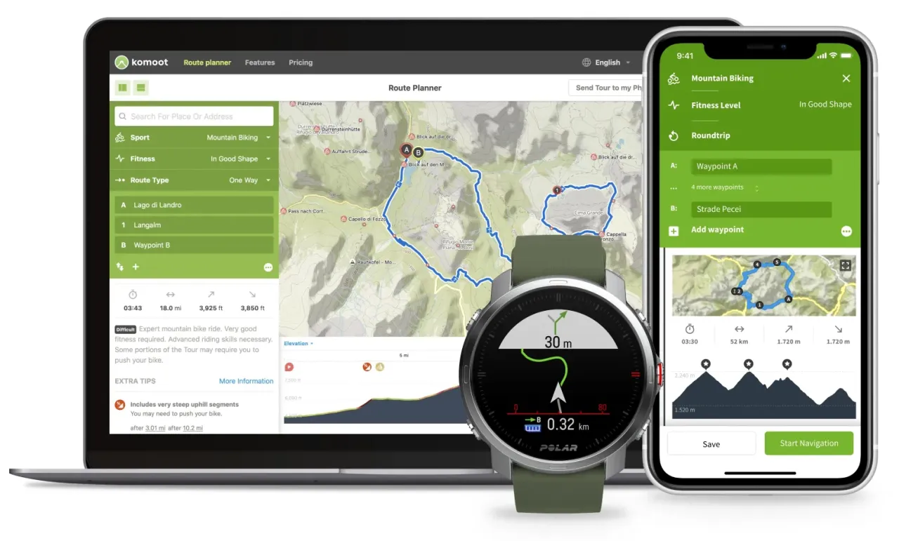 Komoot planowanie trasy rowerowej
