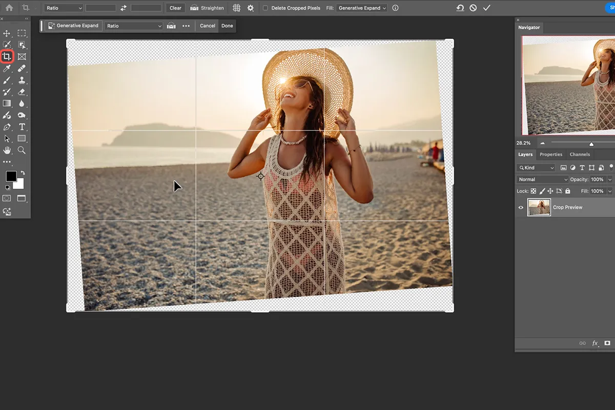Photoshop Crop Tool straighten example