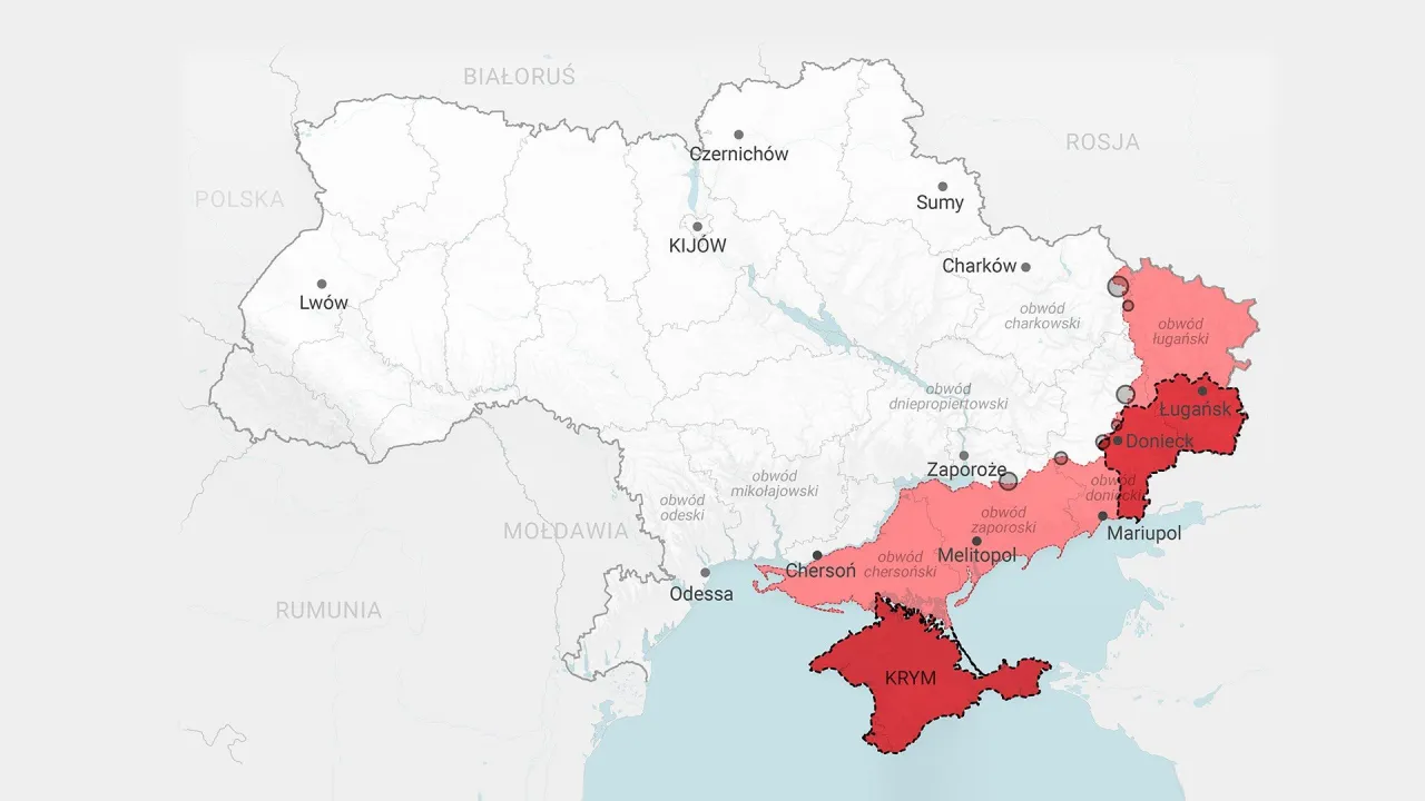 Mapa Ukrainy z zaznaczonymi granicami i punktami kontrolnymi
