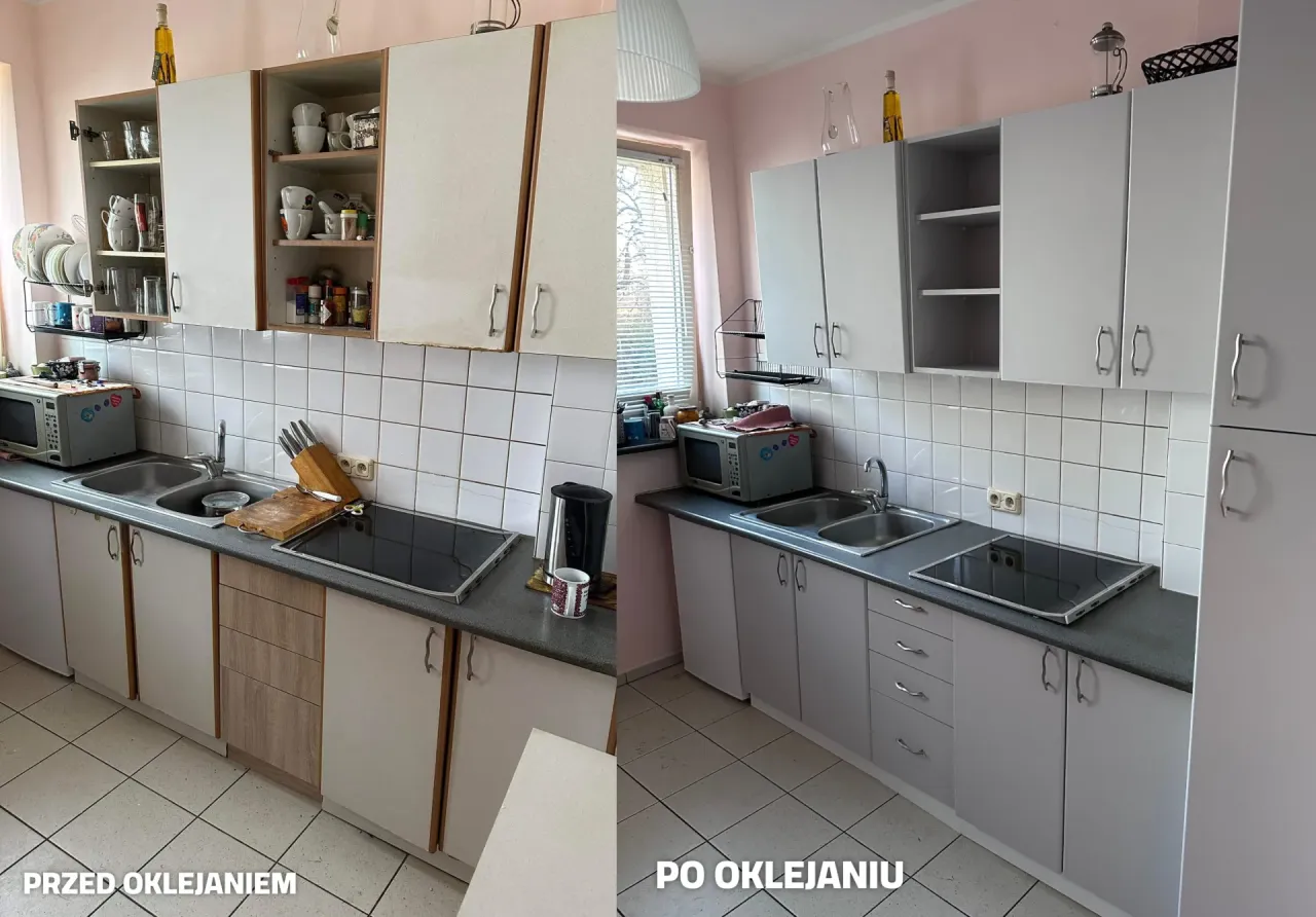 oklejone meble kuchenne przed i po