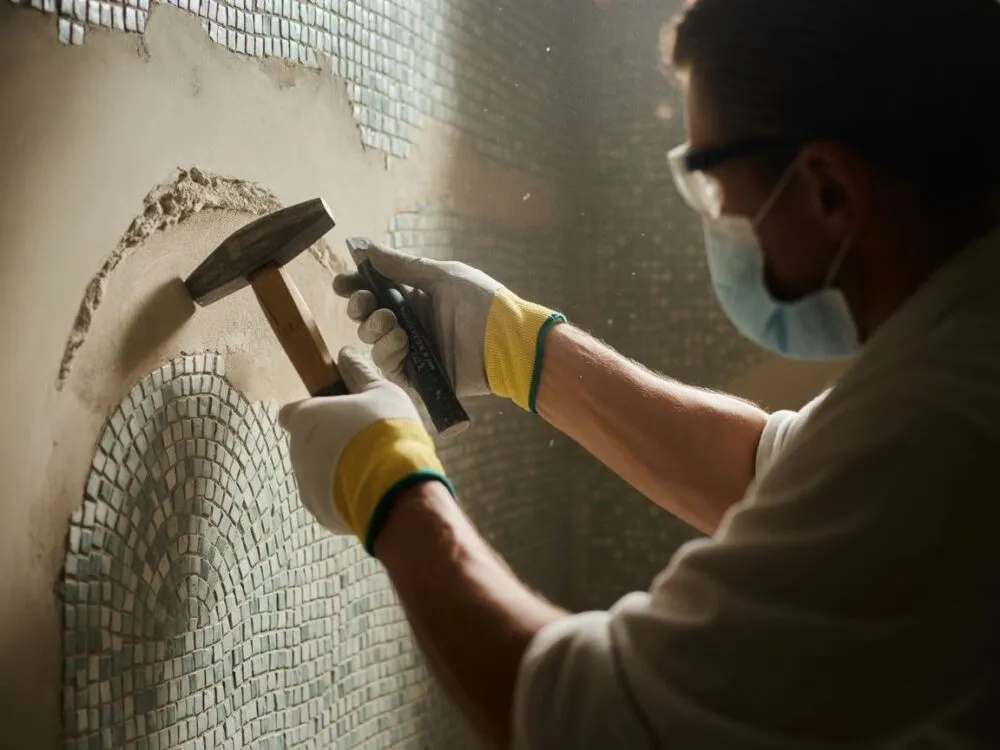 ściana po usunięciu tynku mozaikowego przygotowana do malowania