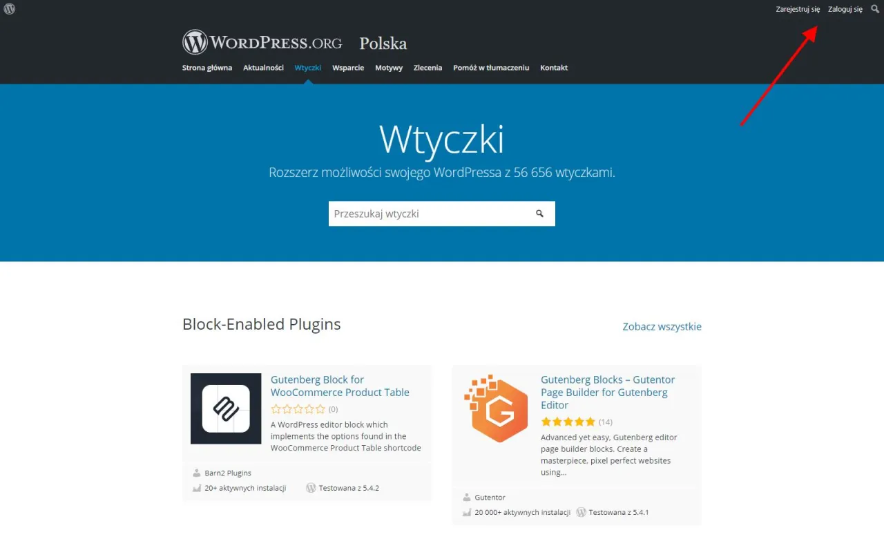 Strona WordPress.org z wtyczkami. Dowiedz się, jak założyć bloga na WordPress, przeglądając dostępne rozszerzenia.
