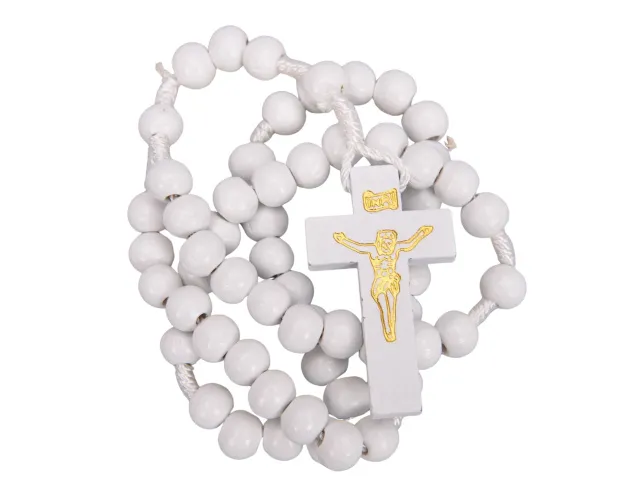 Różaniec komunijny drewniany kryształowy hematytowy