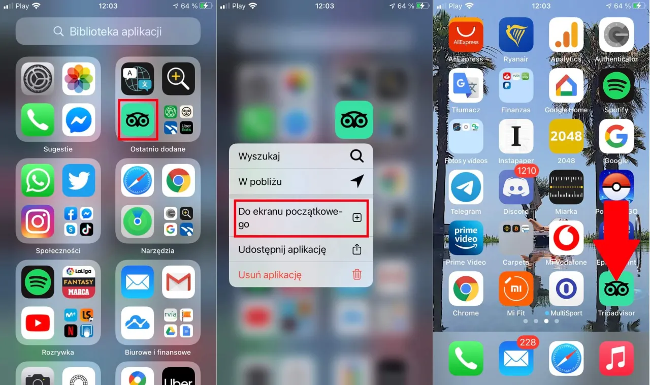 iPhone dodawanie aplikacji z biblioteki do ekranu głównego