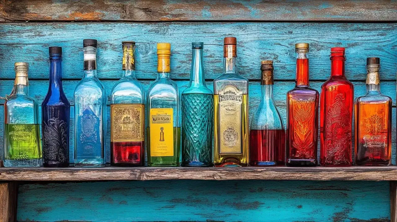 Bułgarska rakija, butelka wina Mavrud, bułgarska Menta likier