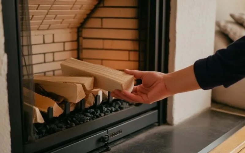 Różne metody układania brykietu w kominku: studnia, piramida, stos Pini-Kay