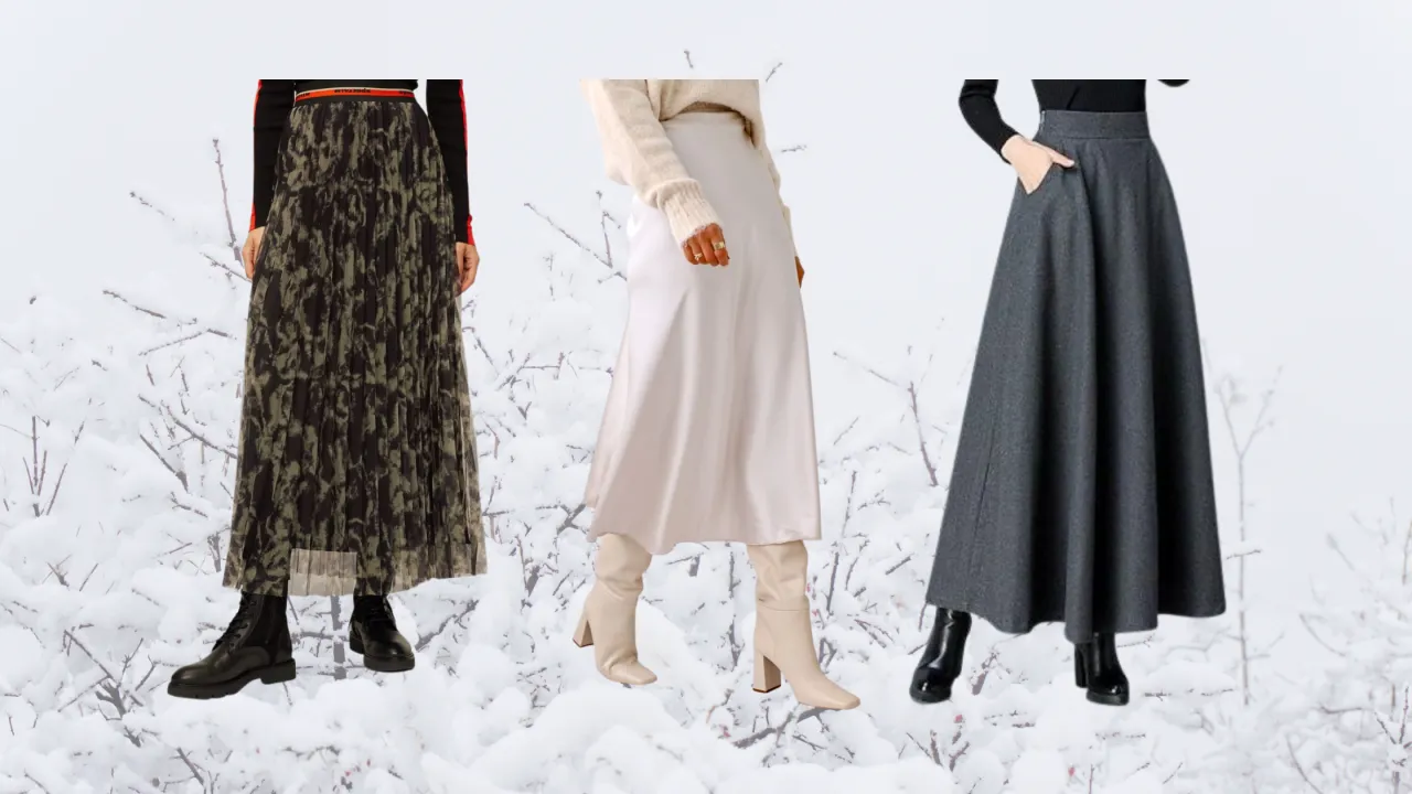 długa spódnica zimą stylizacje z butami