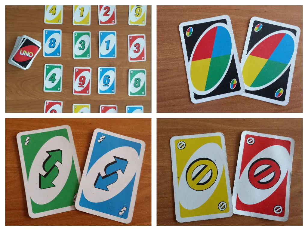 Rozgrywka w Uno, karty na stole