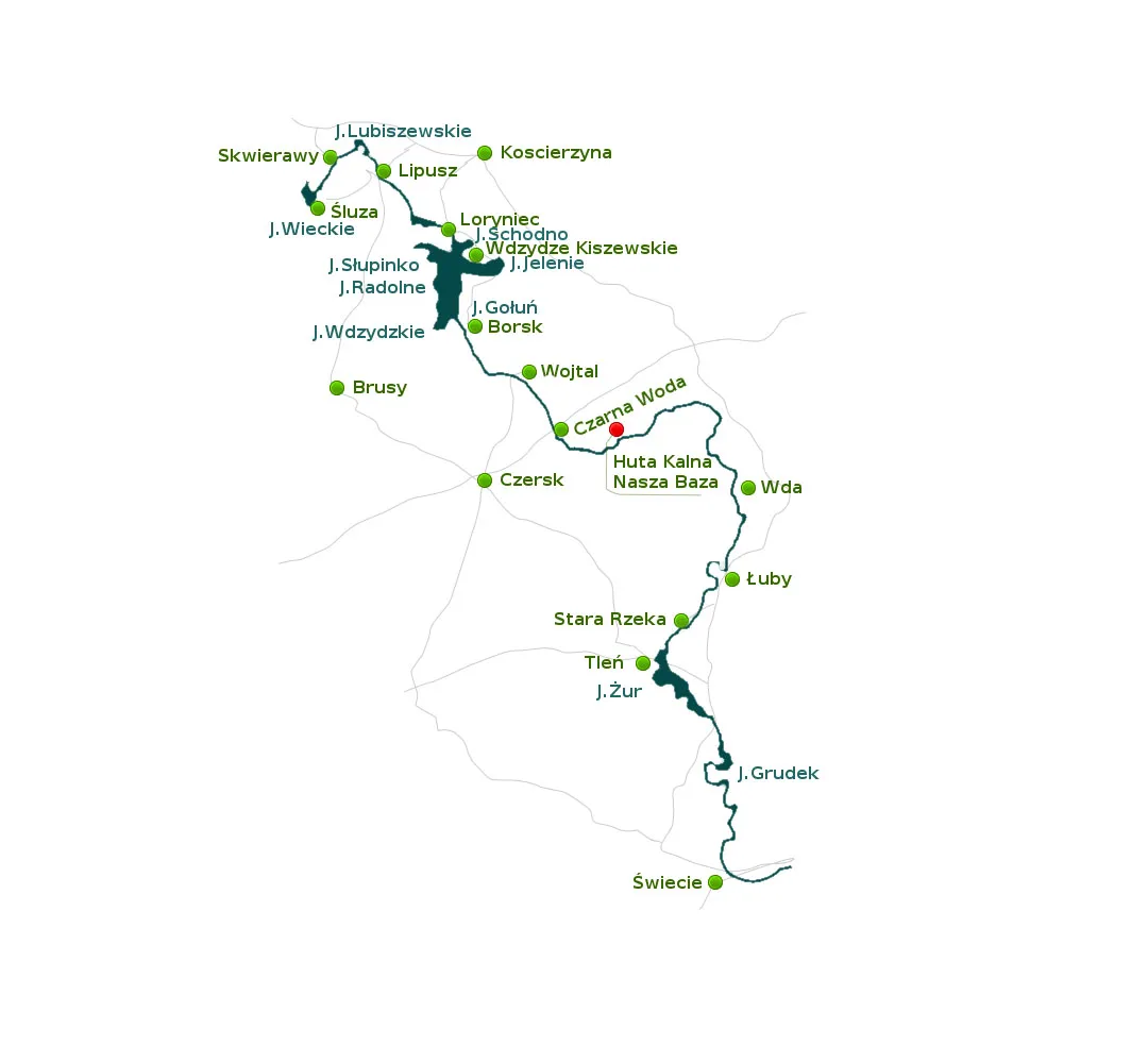 mapa trasy kajakowej wda tleń