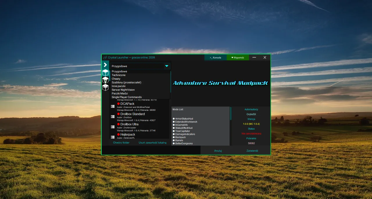 Crystal Launcher instalacja modpacka