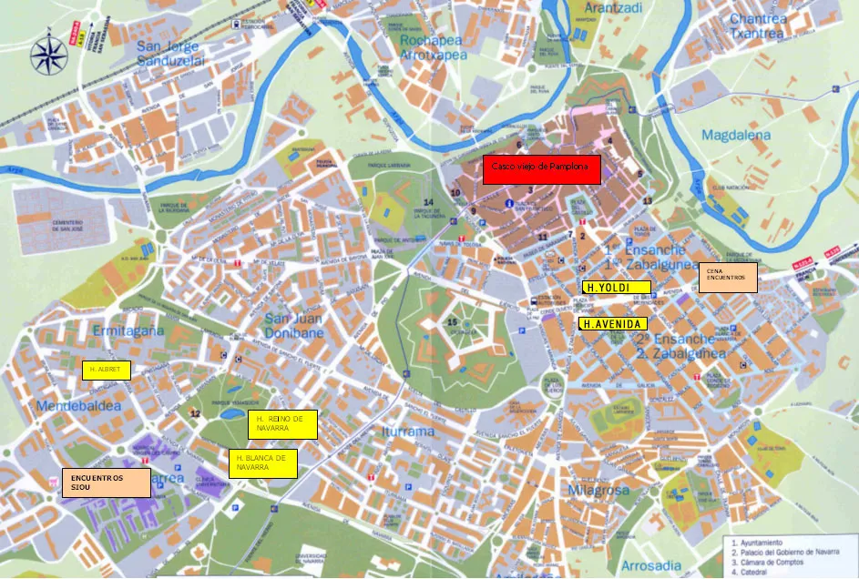Mapa tur&iacute;stico de Pamplona con Casco Antiguo resaltado