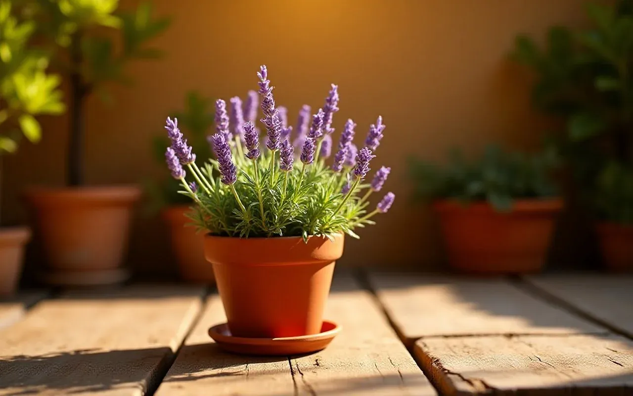 Lawenda w doniczce w śr&oacute;dziemnomorskim ogrodzie