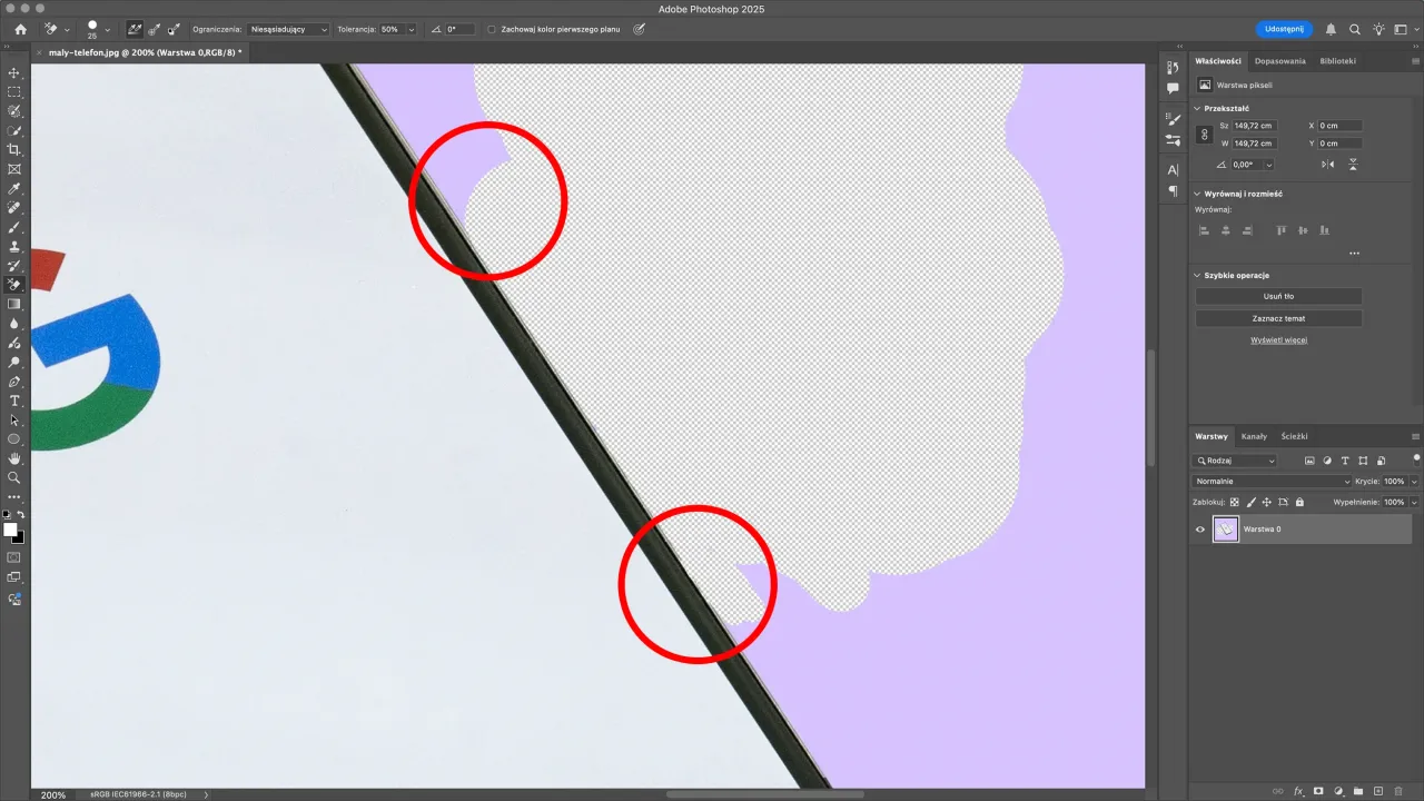 Jak usunąć tło w Photoshopie? Widok panelu z opcją 