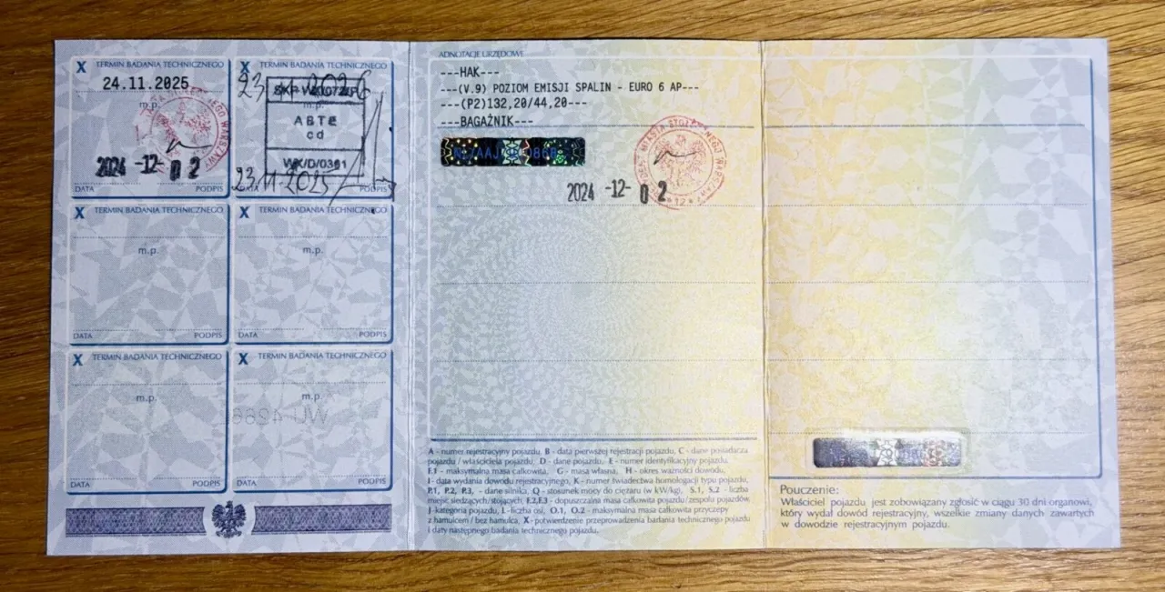 dowód rejestracyjny pola v.9 v.7
