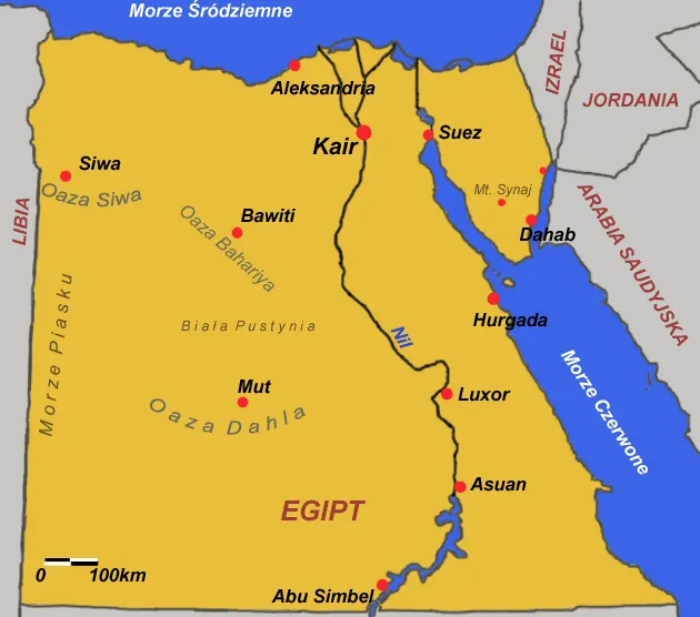 Mapa turystyczna Egiptu z kurortami Morza Czerwonego