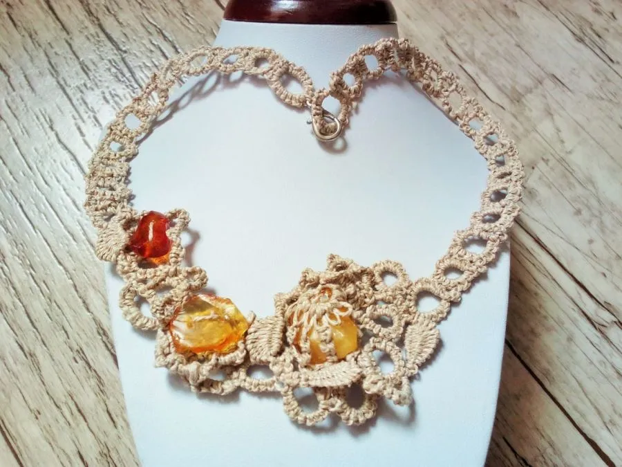 Litewskie rękodzieło len bursztyn