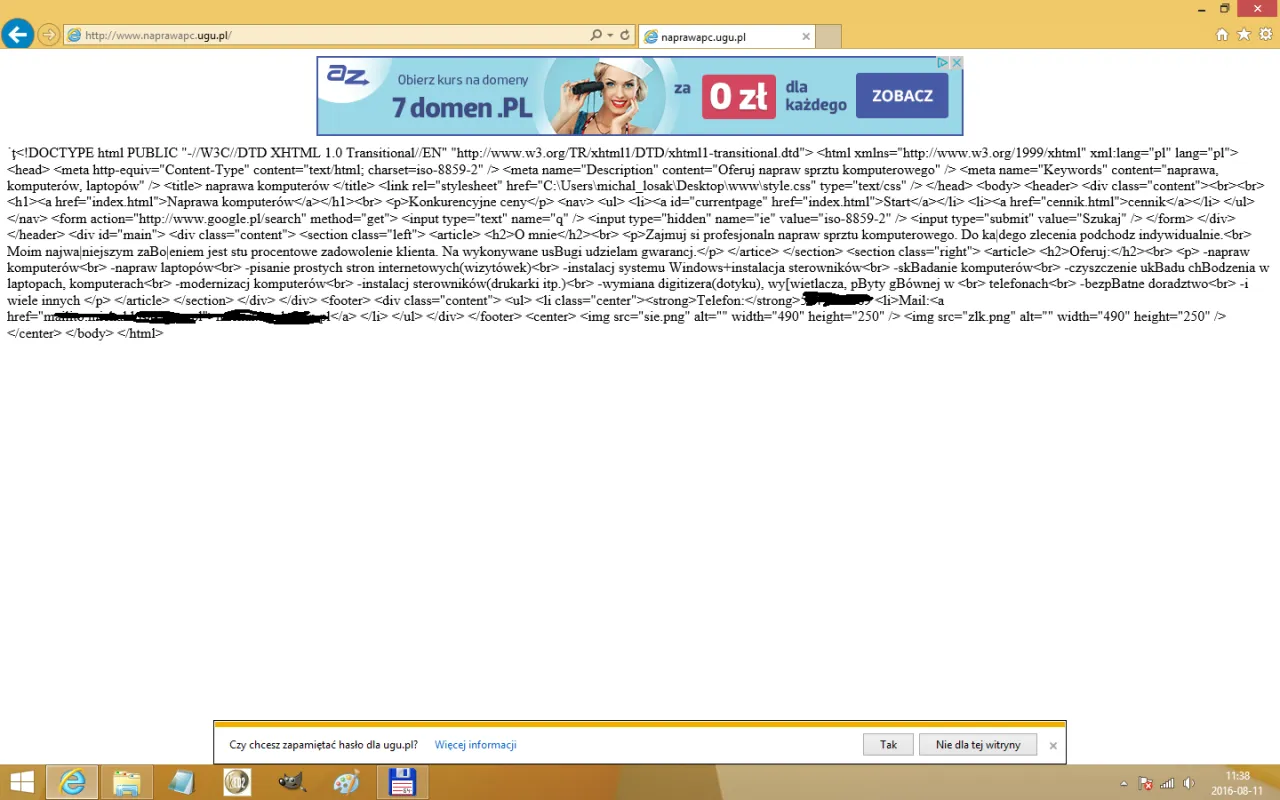 Problem wyświetlania kodu HTML na stronie