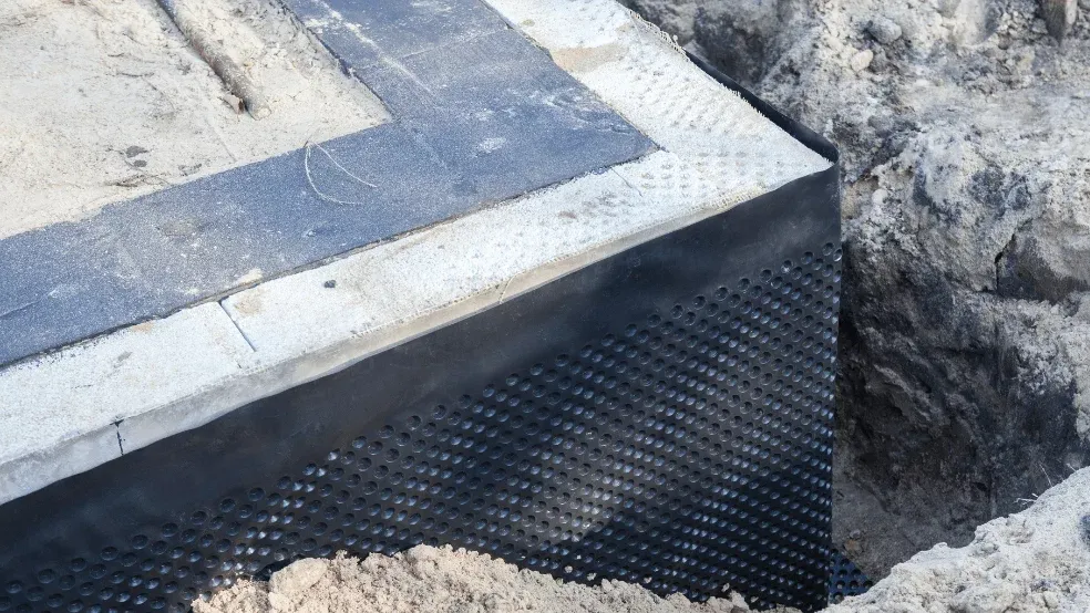 Układanie folii kubełkowej na fundamencie