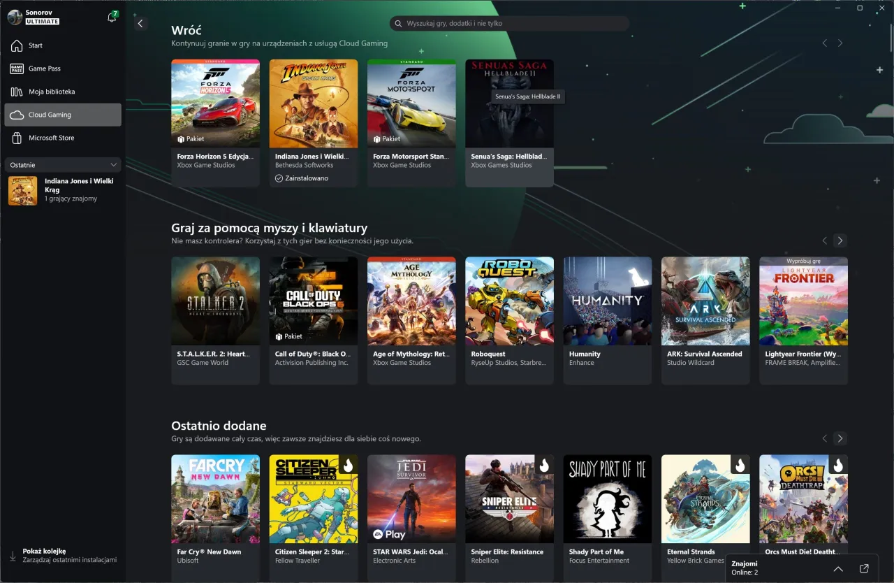 interfejs geforce now lub xbox cloud gaming na macu