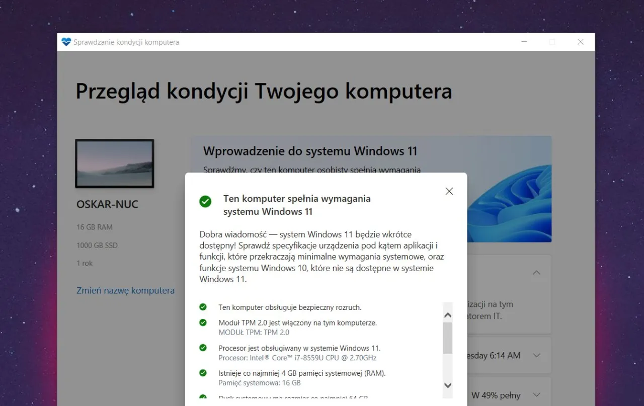 narzędzie sprawdzanie wymagań windows 10 11