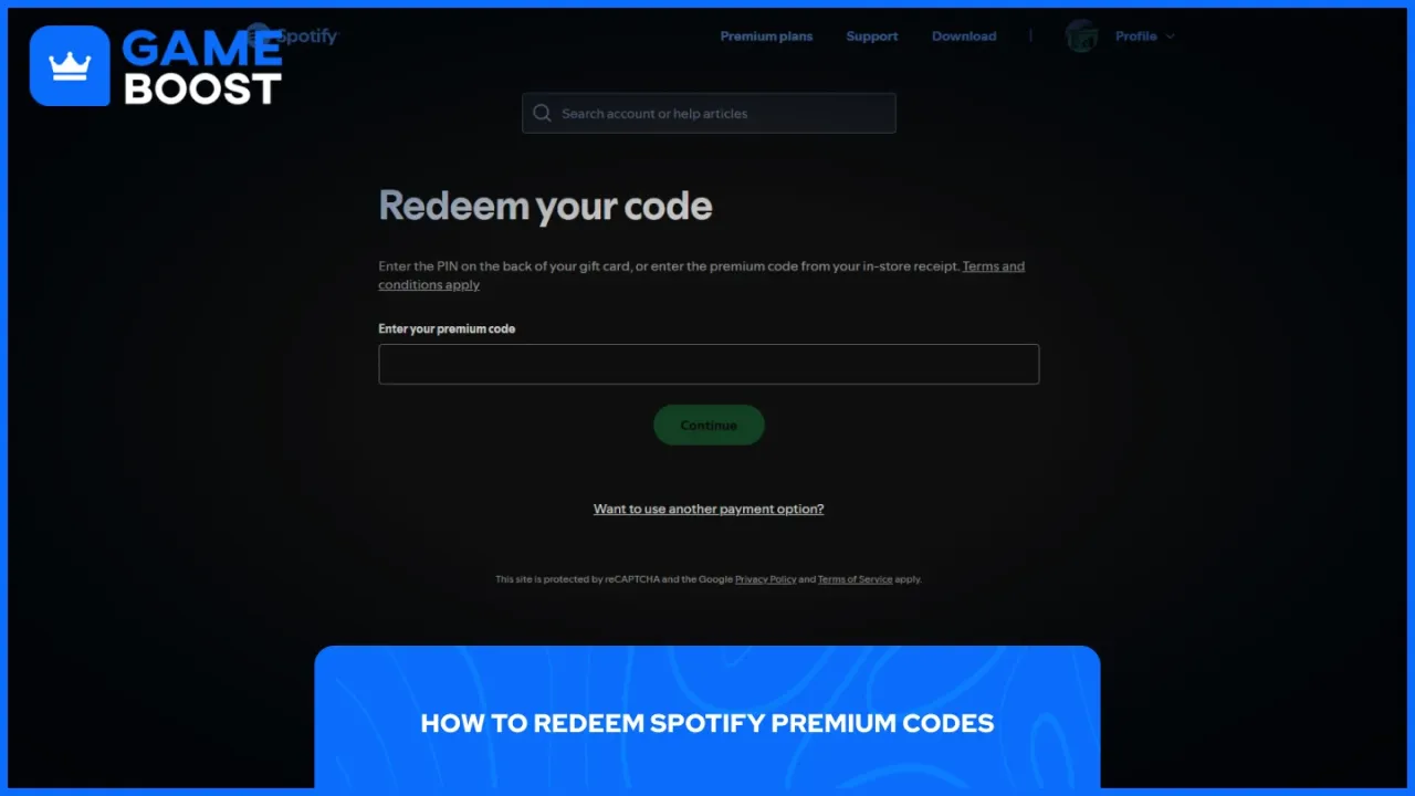 spotify redeem page screenshot