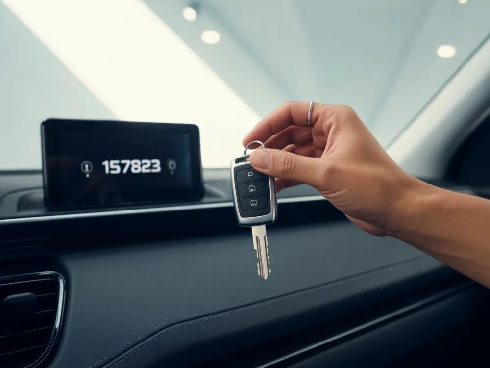 osoba sprawdzająca historię samochodu na laptopie