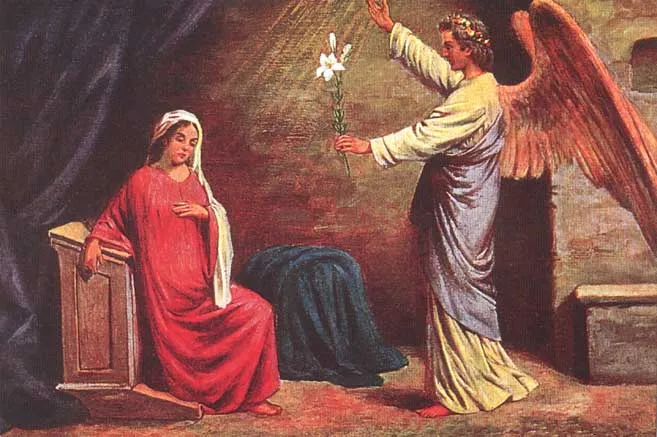 Zwiastowanie NMP, archanioł Gabriel i Maryja