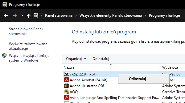 usuwanie programów windows 11 ustawienia