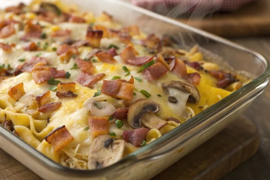 zapiekanka z boczkiem przed pieczeniem