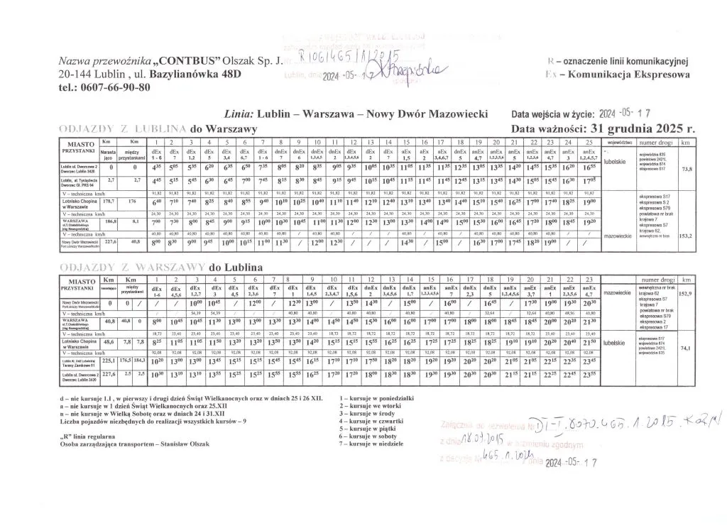 Rozkład jazdy Contbus Warszawa Lublin