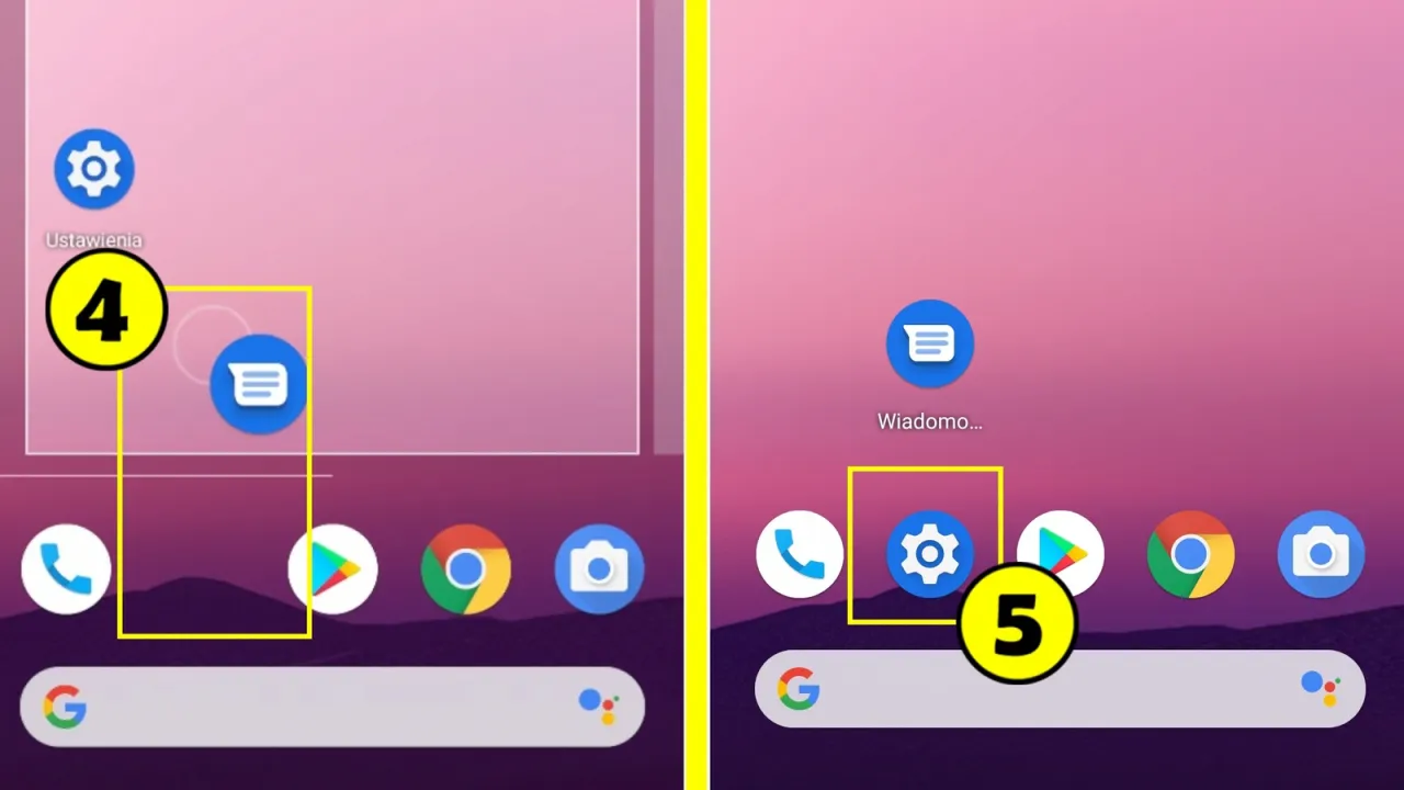 Jak przenieść aplikacje na pulpit: przytrzymaj ikonę, a następnie przeciągnij ją w wybrane miejsce.