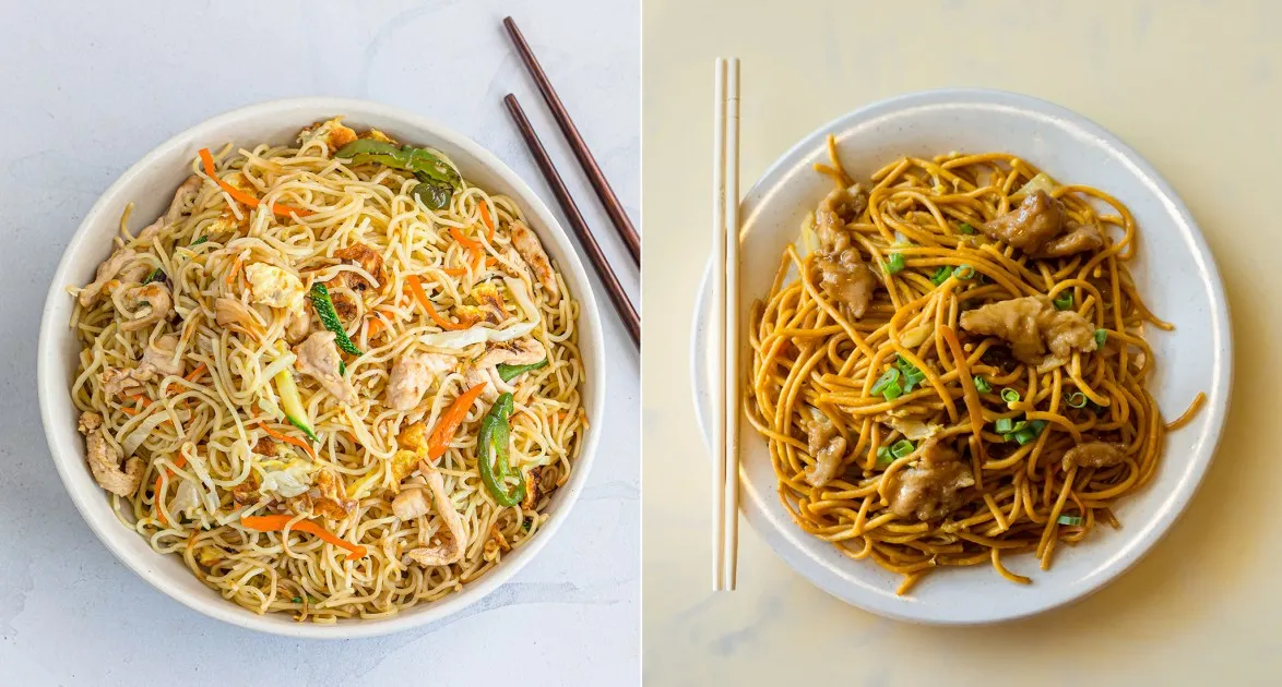 por&oacute;wnanie makaronu chow mein lo mein ramen udon