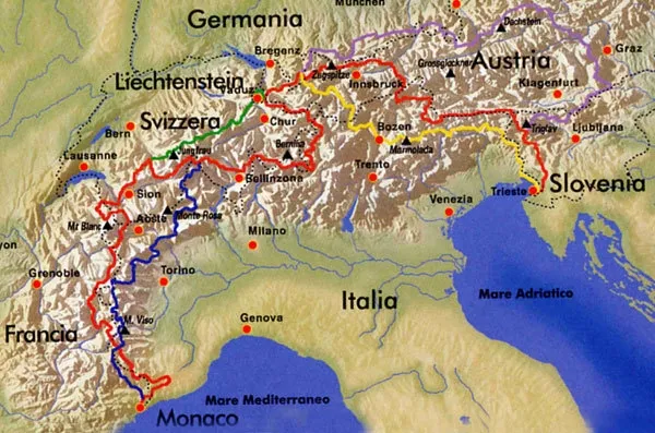 Mappa Italia destinazioni montagna